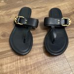 Tory Burch Tory‎ Burch Marsden Sandals Black Leather Thong Gold Logo Hardware Sz 7 Photo 1