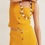 Mango NWT Mustard Elastic Cable Knit Skirt Photo 5