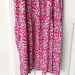 ZARA  Red Blue Floral Ruffle Shoulder Crepe Midi Tunic Prairie Dress Medium Photo 26