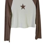YITEMEI Star Raglan Long Sleeve Crop Top Womens XL Brown Cream Western Y2K Photo 3