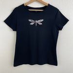 Talbots Vintage Y2K Black White Crewneck Dragonfly Graphic Short Sleeve Tee Photo 1