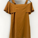 Topshop Bardot Mustard Golden Off Shoulder Dress Sz 2 Adj Straps Ruffle Mini Photo 0