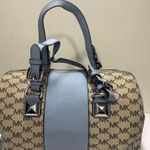 Michael Kors Bedford Satchel Handbag Blue Leather Trim MK Logo Canvas Photo 1