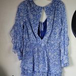 ZARA  Blue White Floral Ruffle Long Sleeve Short Romper Size S Photo 2