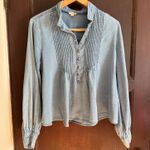 Pilcro  | Anthropologie Blue Denim Pintuck Front Blouson Top | Medium Photo 1