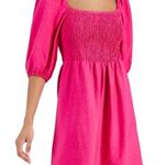 Bar III Womens Pink Smocked Textured Lined Elastic Cuffs Pouf Sleeve Square Neck Photo 0