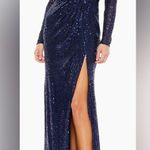 Mac Duggal NWOT V neck Long Sleeves Sequined Midnight Navy Evening Gown Sz 8 Photo 2