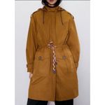 ZARA  Cotton Oversized Drawstring Trench Coat‎ Women XS Camel Brown Granolagirl Photo 7