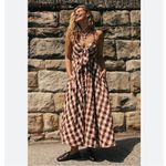 Free People NEW  Via Gingham Cotton Seersucker Sundress Brown Photo 0