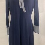 Nanette Lepore Bow Tie Lucianna Navy Blue and White Pinstripe Dress Size XL Photo 2