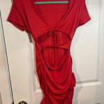 SheIn Red Ruffled Belly-Cut-Out Tie Ruched Skirted Fiesta Party Dress Size M Photo 1