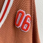 Aerie Orange White Stripe Oversized Varsity Lettermen Waffle Knit Cardigan Photo 7