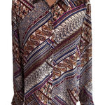 Rose + Olive ‎ Paisley Floral Patchwork Shirt Size Medium Button Up Funky Retro Photo 0