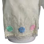 Vintage Sheer Embroidered Blouse Medium Cream Puff Sleeves Colorful Floral Photo 2