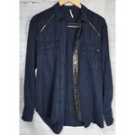 Free People  Off Campus Embellished Long Sleeve Button Down Shirt Navy Blue M Photo 2