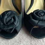 Charles by Charles David  black rosette satin peep toe heels. Photo 1