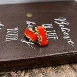 Orange Rectangle Clip On Earrings Retro 1980s Gold Tone Photo 5