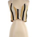 ZARA  Womens Small Crop Top Striped Vneck Rustic Halter Gold Sleeveless Crochet Photo 0