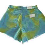 We Wore What Revolve Flare Bell Short Stretch Twill Denim Blue & Green Tie Dye 28 Photo 7