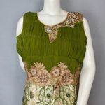 Indian Dress Rhinestones Floral Size XL Green Ruched Top Maxi Floral Embellished Photo 3