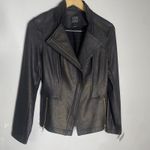 Clara Sunwoo Metallic Liquid Leather Biker Jacket Medium Women Copper Textured Black Photo 1
