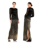 Mac Duggal NWT Size 4 Black Gold Beaded Fringe Gown Photo 4