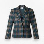 Leslie Fay 1980s Vintage Green Plaid Tartan Wool Academia Blazer Jacket Size 10 Photo 0