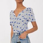 Maje  Lensam Printed Henley V-neck Short Puff Shoulder Blouse Size Small Photo 0