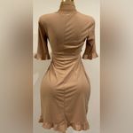 EXPRESS Golden Yellow V Neck Wrap Look, Ruffle Edges Draped Midi Dress Sz S Photo 7