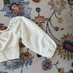 SheIn  White Puff Sleeve Cropped Smocked Blouse Milkmaid Large NWT Photo 2