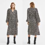 H&M Women’s Pleated Wrapover Midi Dress Longsleeve V-Neck Print in Light Beige L Photo 1