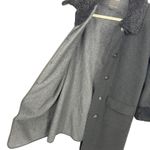 Hilary Radley Black Boiled 100% Wool Shearling Trim Lined Long Coat, Size 8, EUC Photo 9