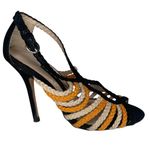 ZARA Leather Orange Black Beige Braided Stiletto Sandals Sz Us 5 Retro Photo 1