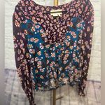 Anthropologie  Blouse Top Maroon Pink Floral Shirt Size medium Long Sleeve V Neck Photo 0