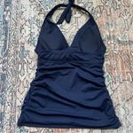 Athleta  Shirrendipity Tankini Halter Top Navy Swimsuit Top Size Medium Tall Photo 6
