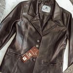 A G Milano 90's Y2K Button Front Italian Faux Leather Brown Blazer Jacket Sz M Size M Photo 6