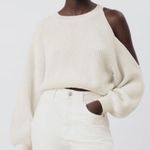 ZARA Cut Out Cold Shoulder Knit Balloon Sleeve Sweater Top Neutral Cream Photo 0