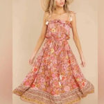 VICI Floral strapless Maxi dress boho print tassels coral pink ruffles baby shower Photo 0