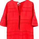 J.Crew  Size 0 Tunic Red Stripe Bell Ruffle Sleeve Open Keyhole Tie Back Workwear Photo 2