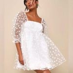 Lulus Effervescent Charm White Organza Floral Babydoll Mini Dress Size M Size M Photo 4