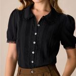 Rihoas Women's Black Chelsea Collar Lace Trim Cotton Blouse Photo 0