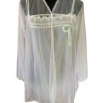 Vintage Olga Sheer White Peignoir Robe w/ Lace Trim Blue Bow Detail Size Small Photo 0