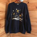 CLOSET ESSENTIAL WINTER SEASON NAVY BLUE BIRDS GRAPHIC PULLOVER SWEATSHIRT TOP Size L Photo 0