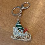 Rhinestone Christmas sleigh with presents bag charm/key ring Gold Photo 2