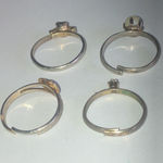 Lot of 4 Vintage Adjustable CZ Rhinestone Enamel Faux Pearl Boho Rings Silver Photo 4