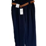 ZARA NWT  HIGH WAISTED BELTED PANT BLOGGERS FAV NAVY LARGE Photo 6