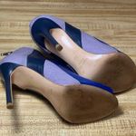BCBGMAXAZRIA  Nicoletta Blue & Gray Colorblock Leather Peep Toe Booties size 36 Photo 7
