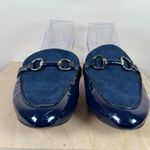 Elie Tahari TAHARI Frenchie Vegan Blue Suede Patent Leather Slip on Mule Loafers Academia 9 Photo 1