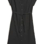 Old Navy Dress Womens Small Black Cap Sleeve Button Up Belted Midi Shirt Utility Photo 0