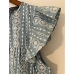 Elliott Lauren M Blue Chambray White Eyelet Ruffle Sleeve Top Sleeveless EUC Size M Photo 2